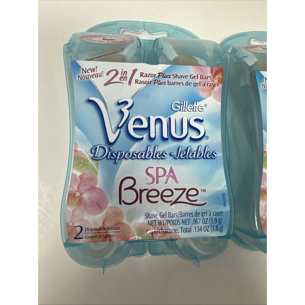 2 Packs of Gillette Venus Spa Breeze 2 in 1 Disposable Razor Plus Shave Gel Bars